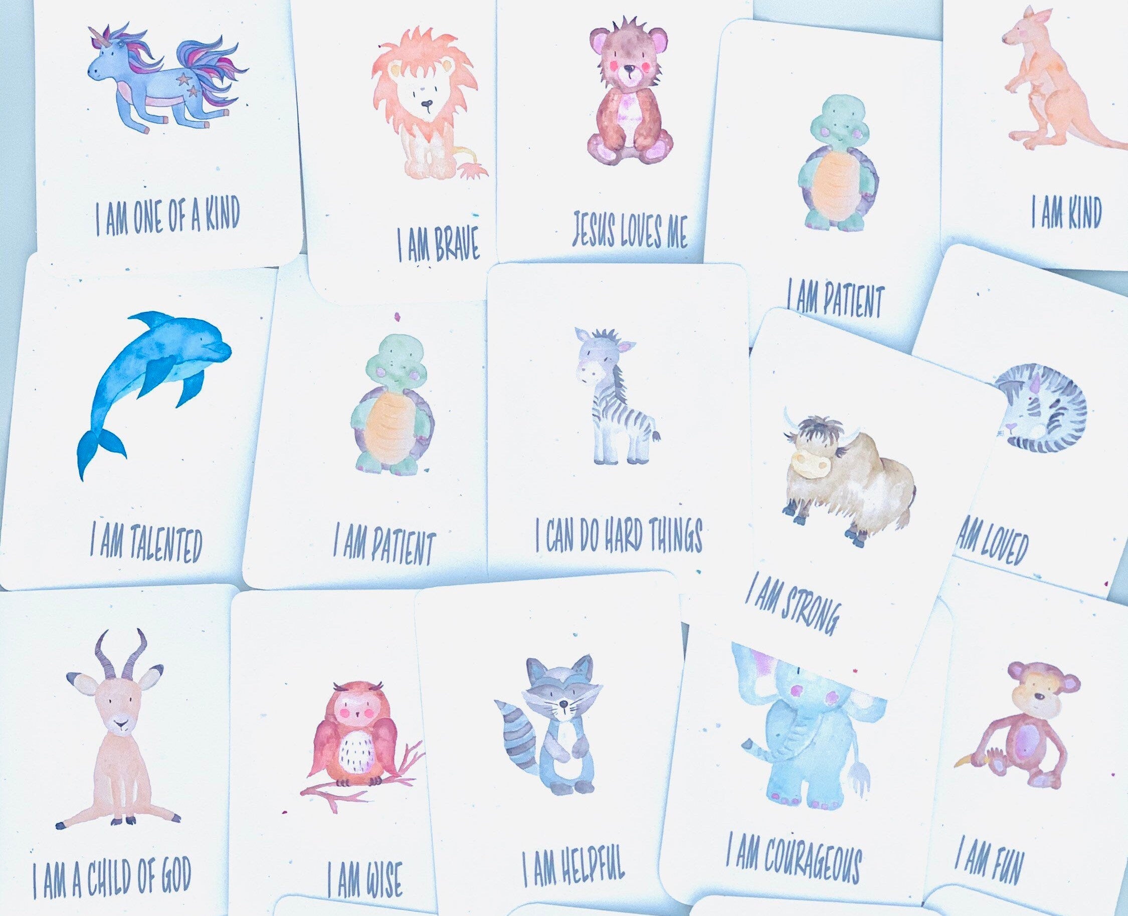 Faith-inspired kid cards, Lunch Box Notes, Girls Boys Affirmation Cards, Child Affirmation Development, Encourage Watercolor Cards Kids