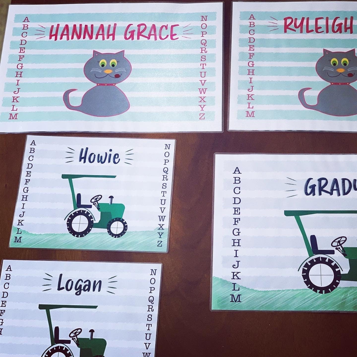 Kids Placemat, Educational Mat, Kids Personalized Placemat with Name, Learning ABCs, Kitten Cat Girls Placemat, Activity Placemat, Laminated