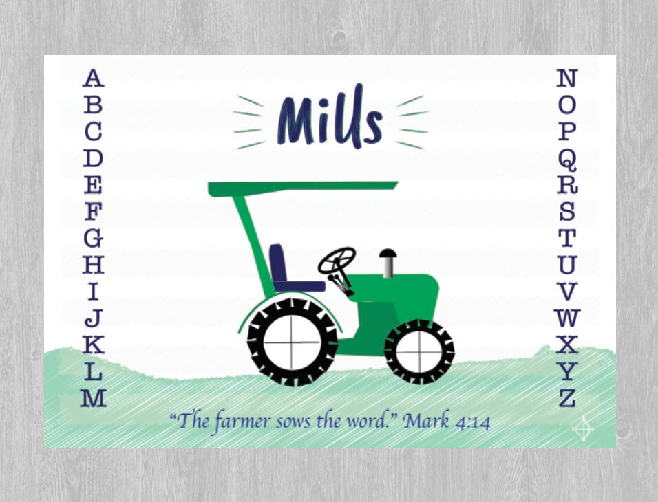 Gift for Toddler Boys, Tractor on Placemat For Boys, Gifts for Boys, Birthday Tractor, Scripture for Boys