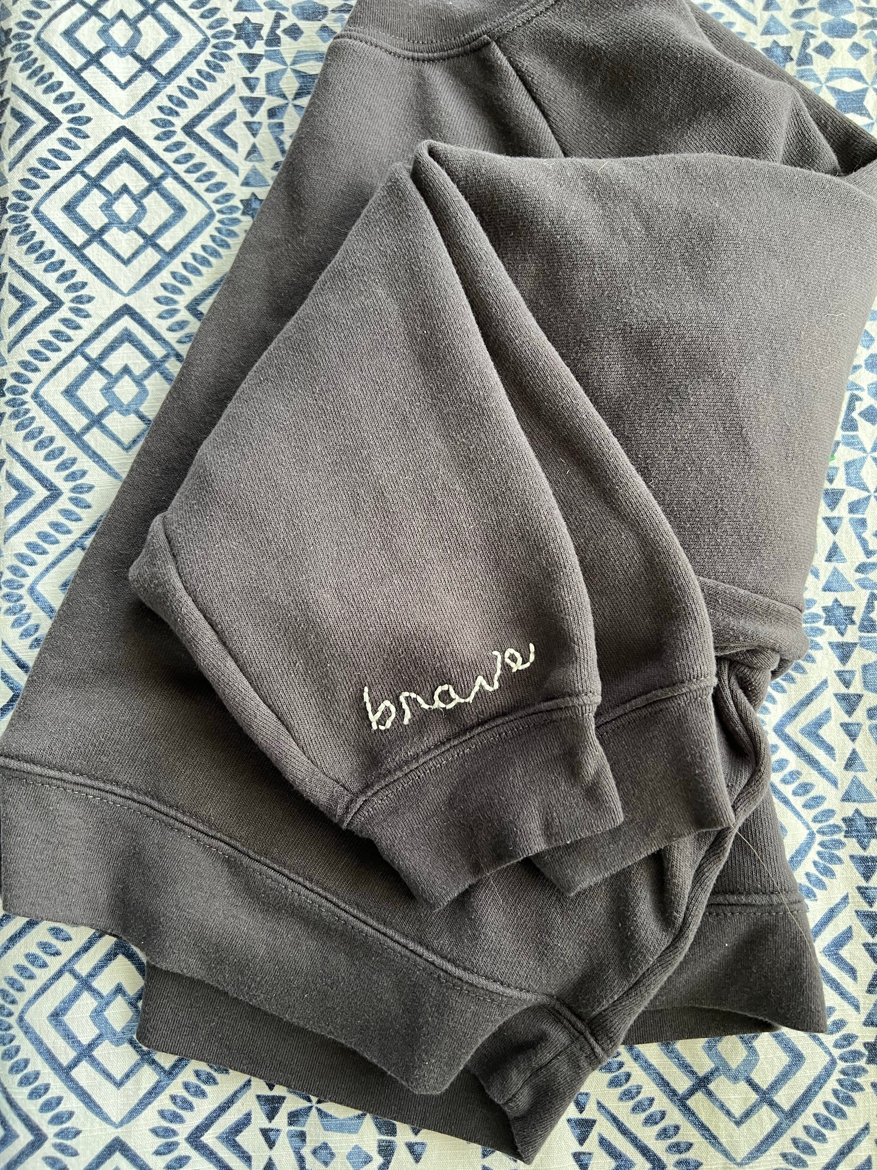 Brave Embroidered Pullover, Dark Grey - Word Warriors