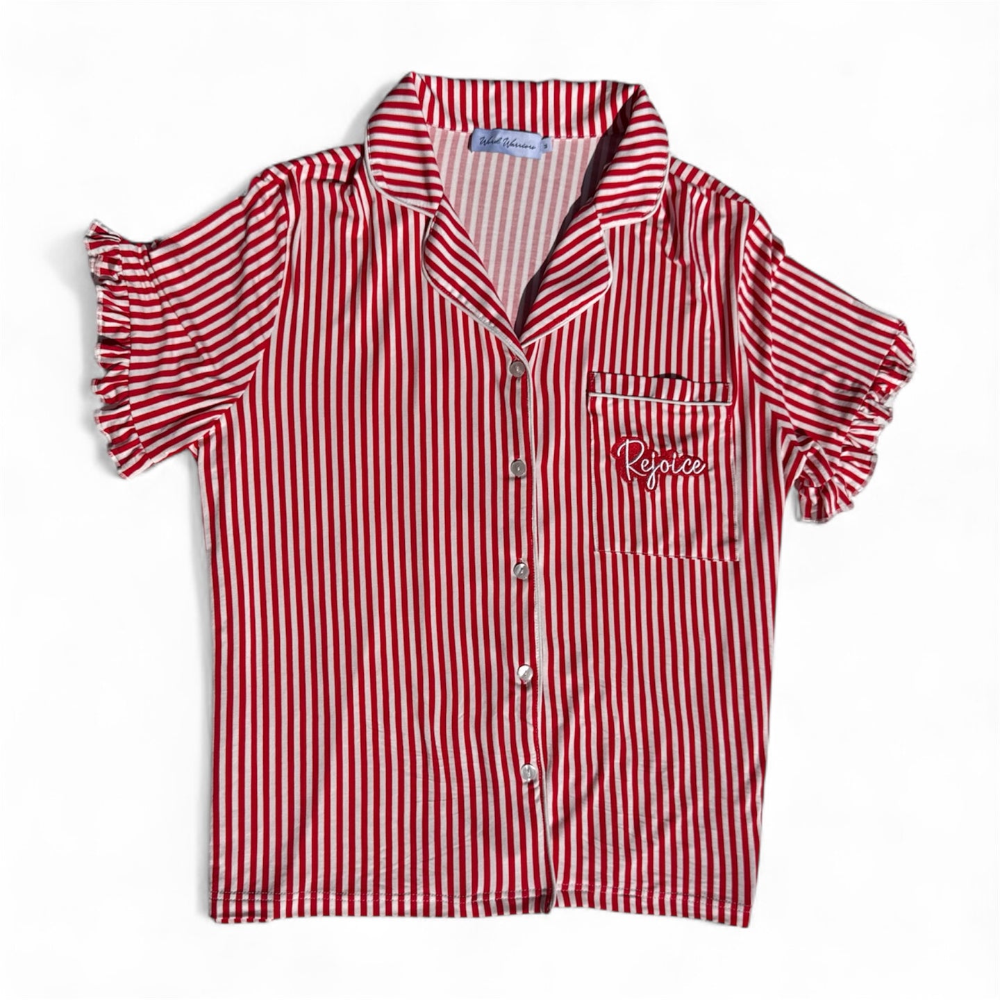 Women's Christmas Red Stripes Embroidered Pajama Pants Set - Rejoice