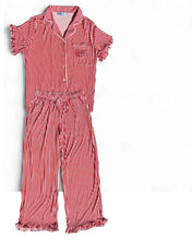 Load image into Gallery viewer, Women&#39;s Christmas Red Stripes Embroidered Pajama Pants Set - Rejoice
