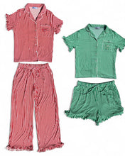 Load image into Gallery viewer, Women&#39;s Christmas Red Stripes Embroidered Pajama Pants Set - Rejoice
