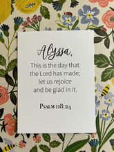 Load image into Gallery viewer, Personalized Bible Verse Set for Spring, Scripture Cards with Custom Name, Honey Bee Floral Designs for Women
