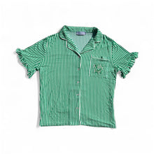 Load image into Gallery viewer, Girls Green Stripes Embroidered Pajama Shorts Set - Holy Night
