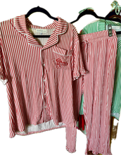 Load image into Gallery viewer, Girls Red Stripes Embroidered Pajama Pants Set - Rejoice
