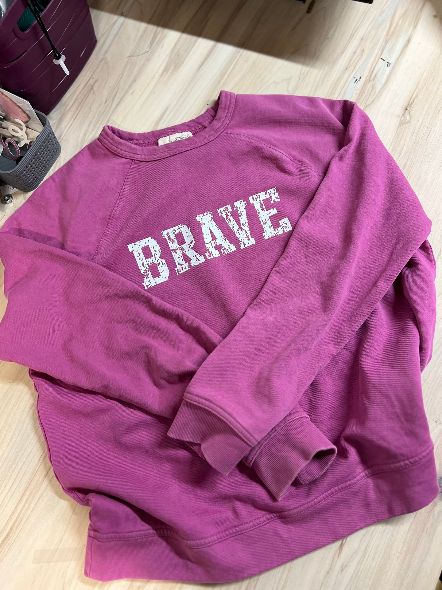 Pink Brave Raglan Pullover, Upcycled