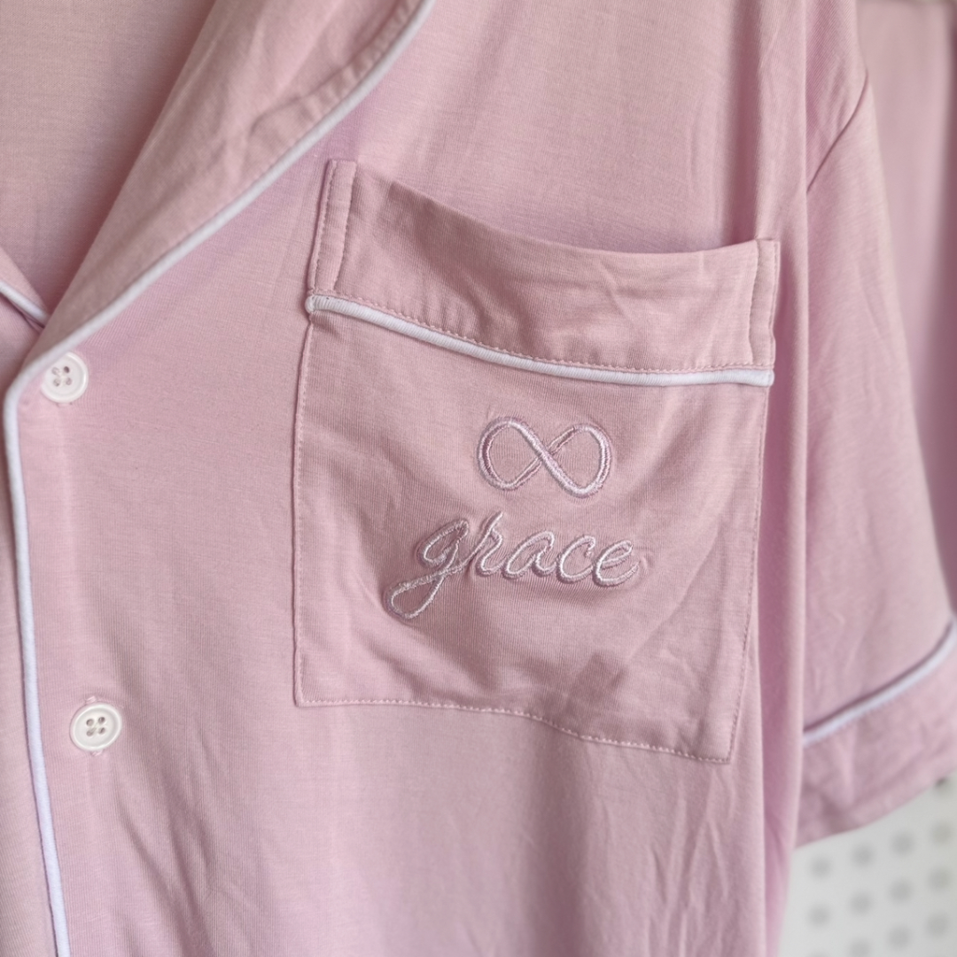 Grace Embroidered Pajama Shorts Set with Grace Embroidery in Light Lavendar [SOLD OUT]
