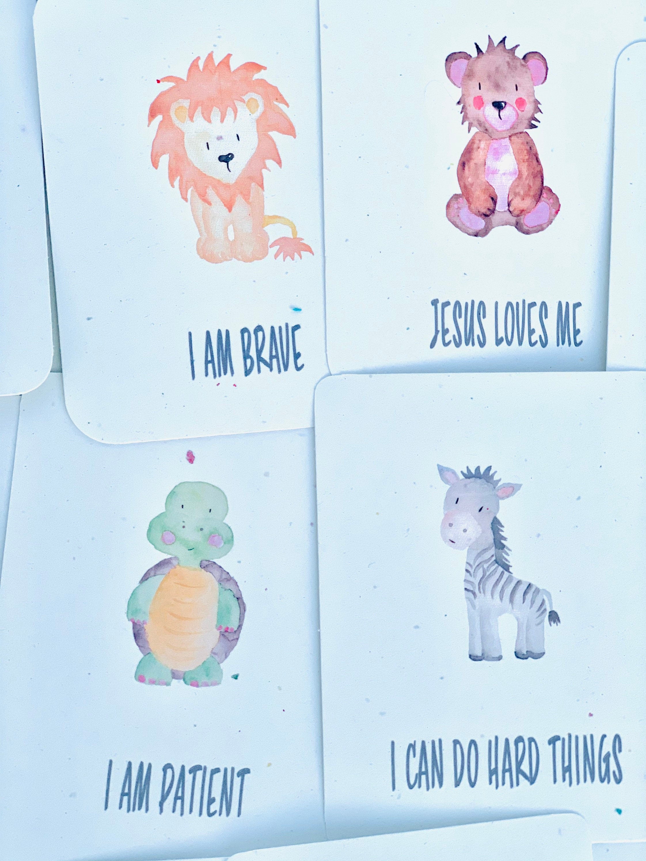 Faith-inspired kid cards, Lunch Box Notes, Girls Boys Affirmation Cards, Child Affirmation Development, Encourage Watercolor Cards Kids
