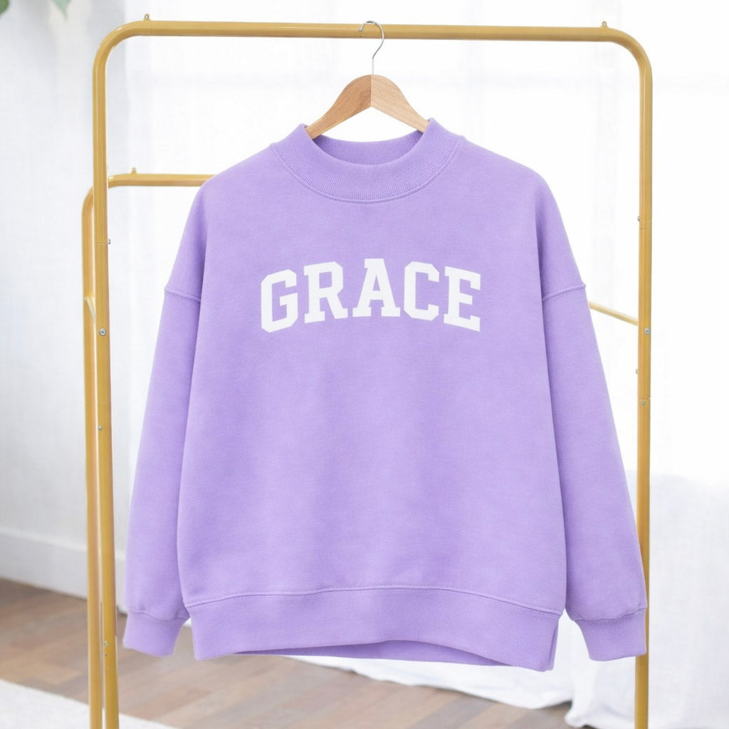 Women's Mockneck Reversible Sweatshirt in Lavender Faith/Grace