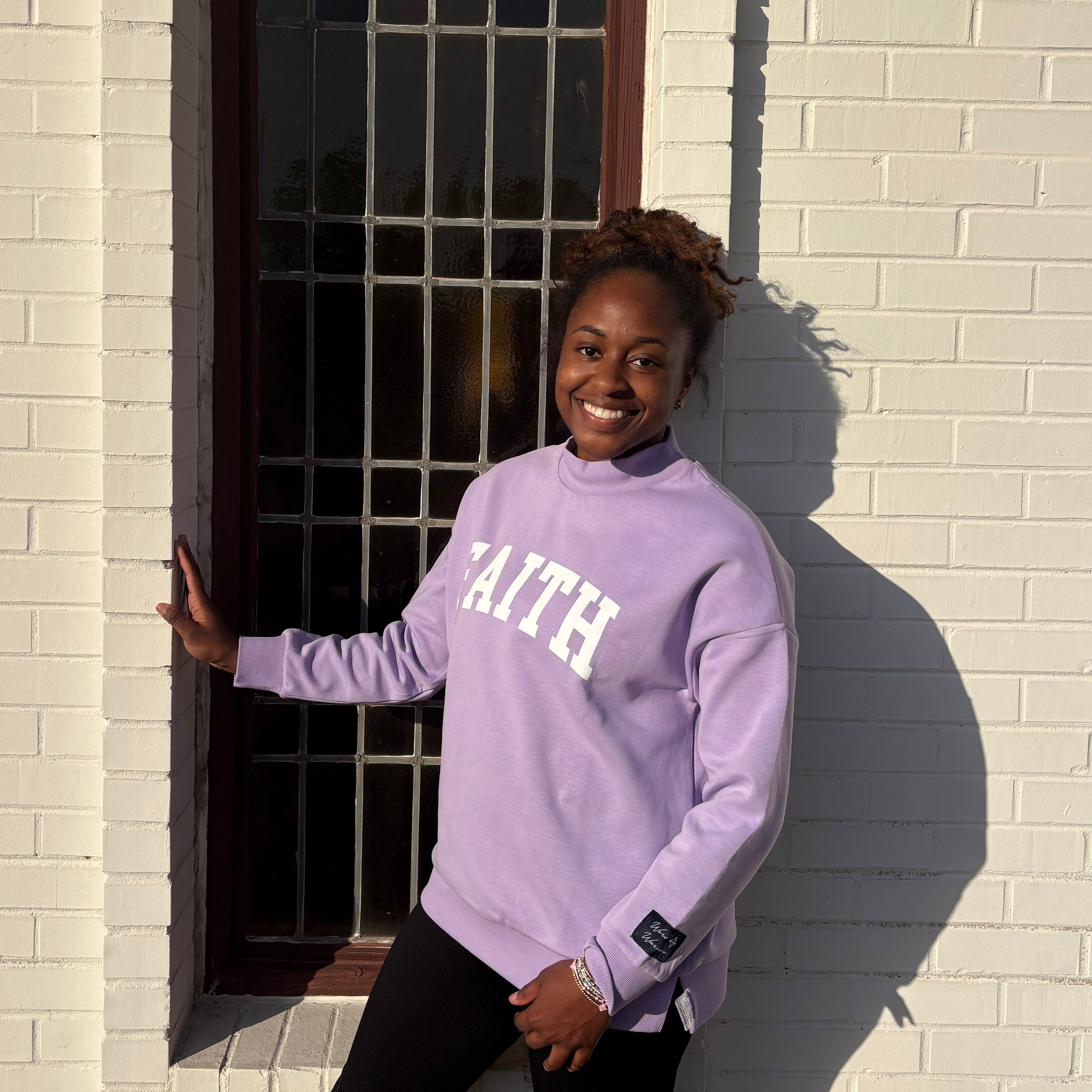 Women's Mockneck Reversible Sweatshirt in Lavender Faith/Grace