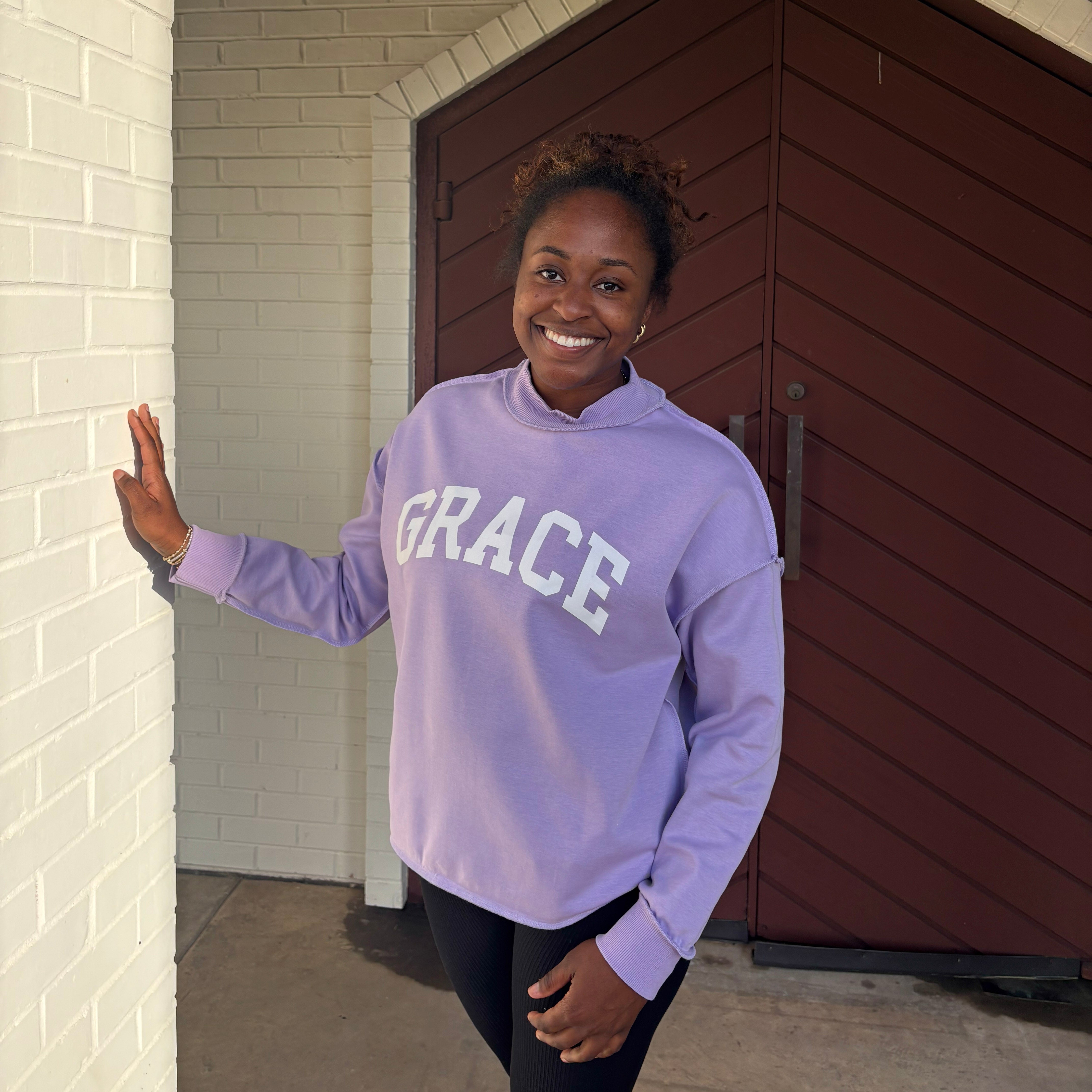 Women's Mockneck Reversible Sweatshirt in Lavender Faith/Grace