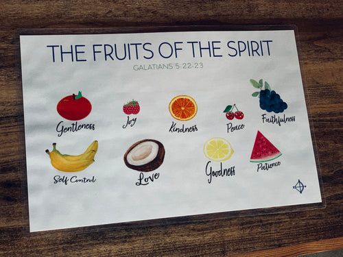 Fruits of the Spirit Scripture Laminated Placemat Set of 6, Gift for Moms Table, Mothers Day Gift