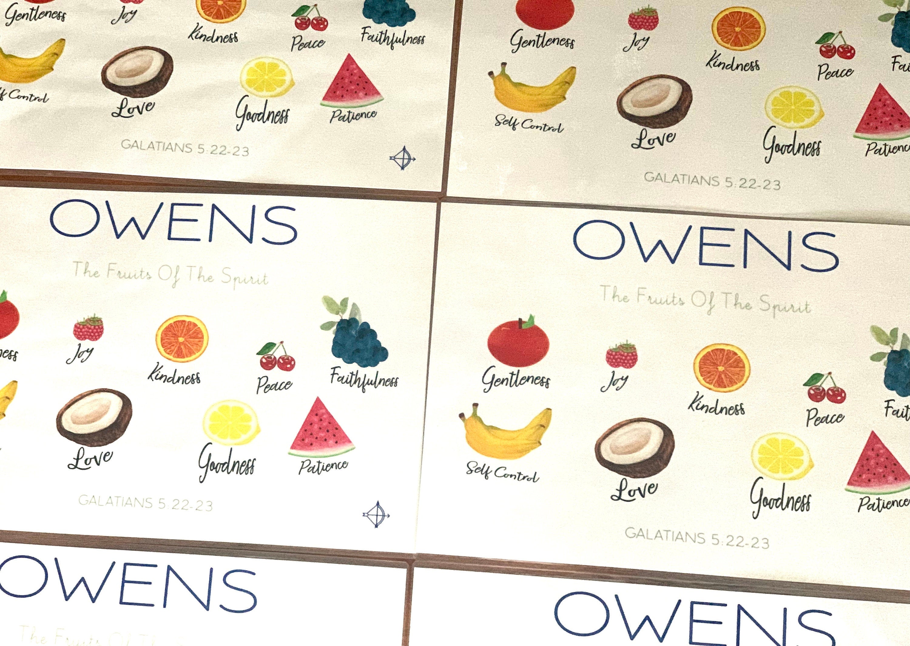 Fruits of the Spirit Scripture Laminated Placemat Set of 6, Gift for Moms Table, Mothers Day Gift