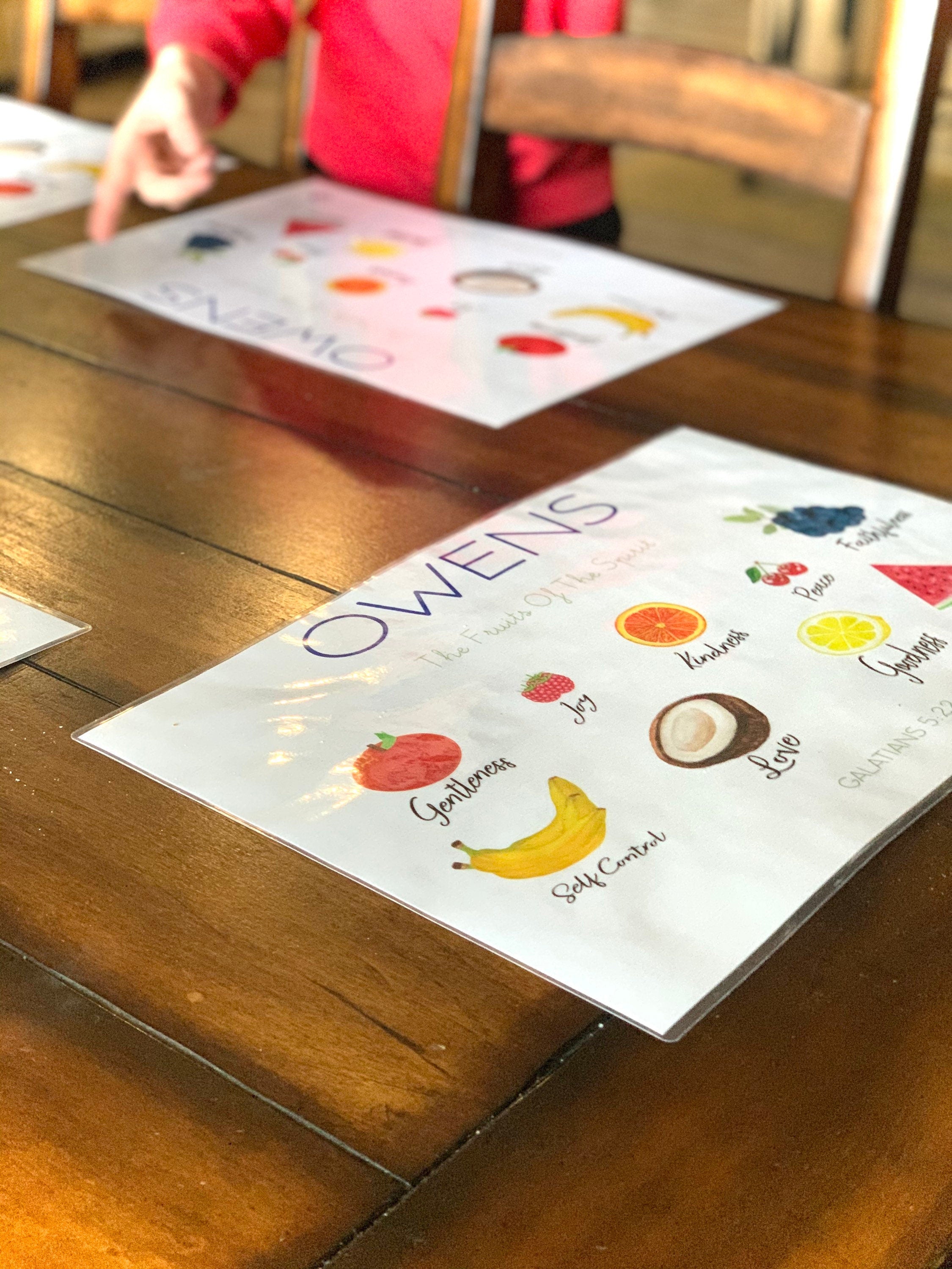 Fruits of the Spirit Scripture Laminated Placemat Set of 6, Gift for Moms Table, Mothers Day Gift