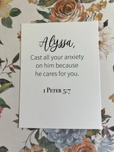 Load image into Gallery viewer, Women Scripture Cards Name with Holder Stand / Christian Gifts for Women /Bible Verse Memory Cards for Women / Bible BookMark / Teacher Gift
