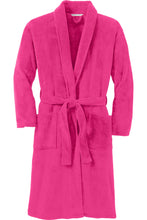 Load image into Gallery viewer, Cozy and soft plush microfleece shawl collar robes in pink, gray, and ivory with belts—perfect for lounging or gifting
