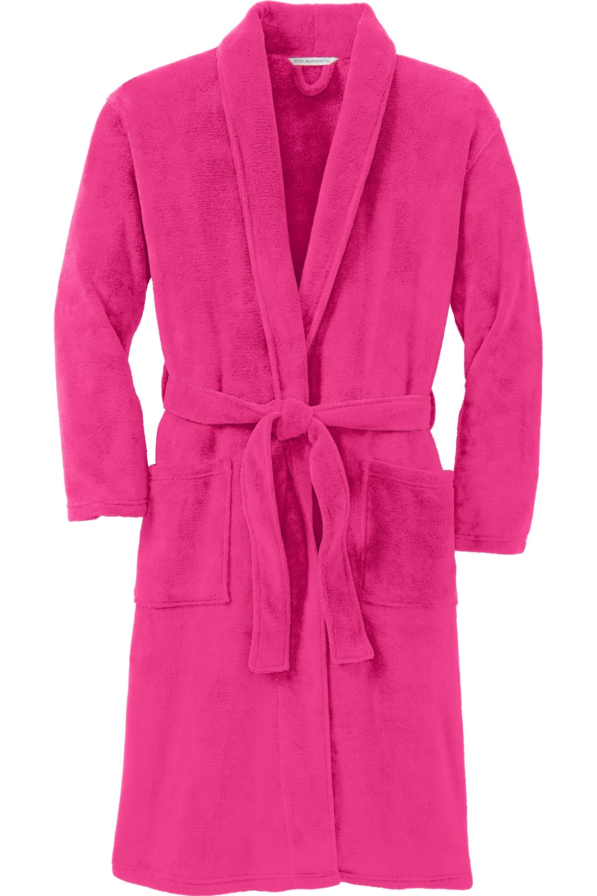 Cozy and soft plush microfleece shawl collar robes in pink, gray, and ivory with belts—perfect for lounging or gifting