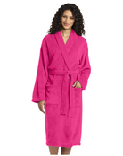 Cozy and soft plush microfleece shawl collar robes in pink, gray, and ivory with belts—perfect for lounging or gifting