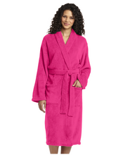 Load image into Gallery viewer, Cozy and soft plush microfleece shawl collar robes in pink, gray, and ivory with belts—perfect for lounging or gifting
