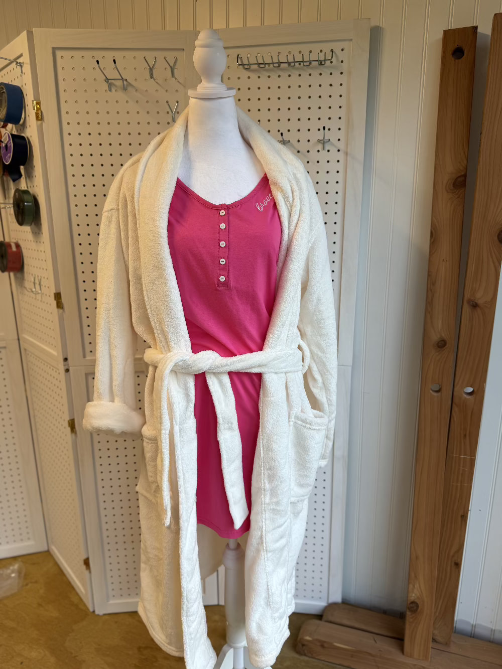 Cozy and soft plush microfleece shawl collar robes in pink, gray, and ivory with belts—perfect for lounging or gifting
