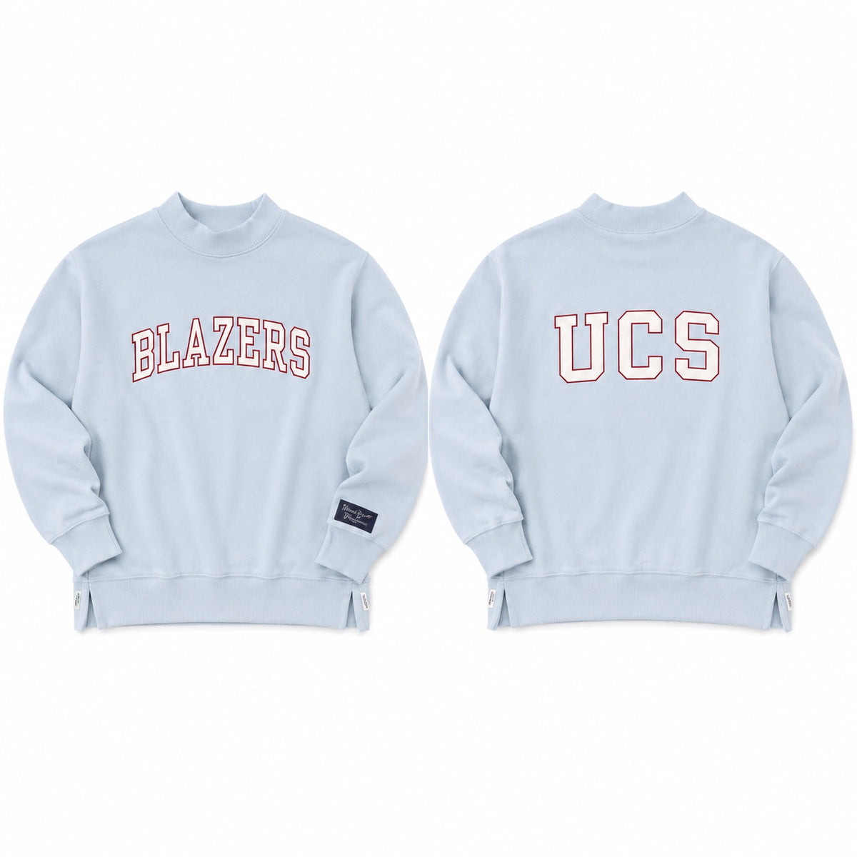 Light blue UCS BLAZERS reversible sweatshirt showing BLAZERS and UCS sides