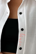 Load image into Gallery viewer, Button Up Blouse with Hidden Embroidered Word
