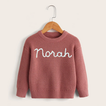 Load image into Gallery viewer, Custom Hand Embroidered Kids Name Sweater | Oversized Toddler Sweater | Embroidered Name Sweater
