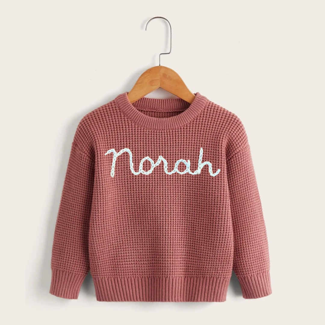 Custom Hand Embroidered Kids Name Sweater | Oversized Toddler Sweater | Embroidered Name Sweater