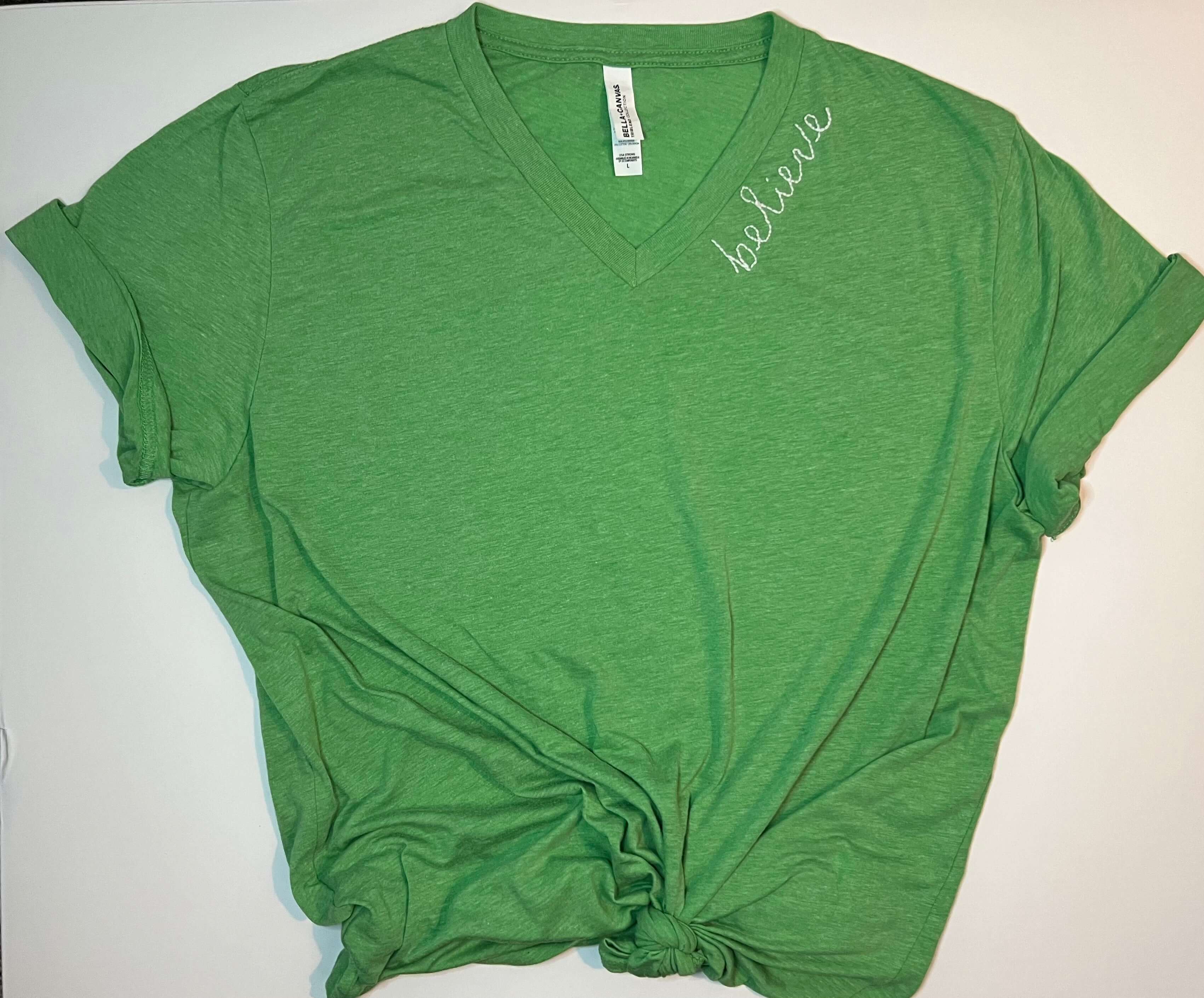 Believe Embroidered Green Tee - Word Warriors