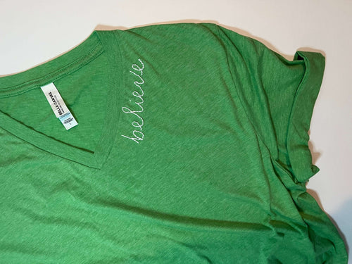 Believe Embroidered Green Tee - Word Warriors