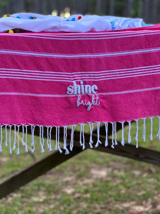 Embroidered Turkish Towel - Pink & Mint Green - Word Warriors