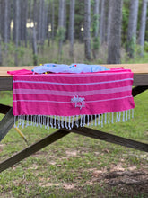Load image into Gallery viewer, Embroidered Turkish Towel - Pink &amp; Mint Green - Word Warriors
