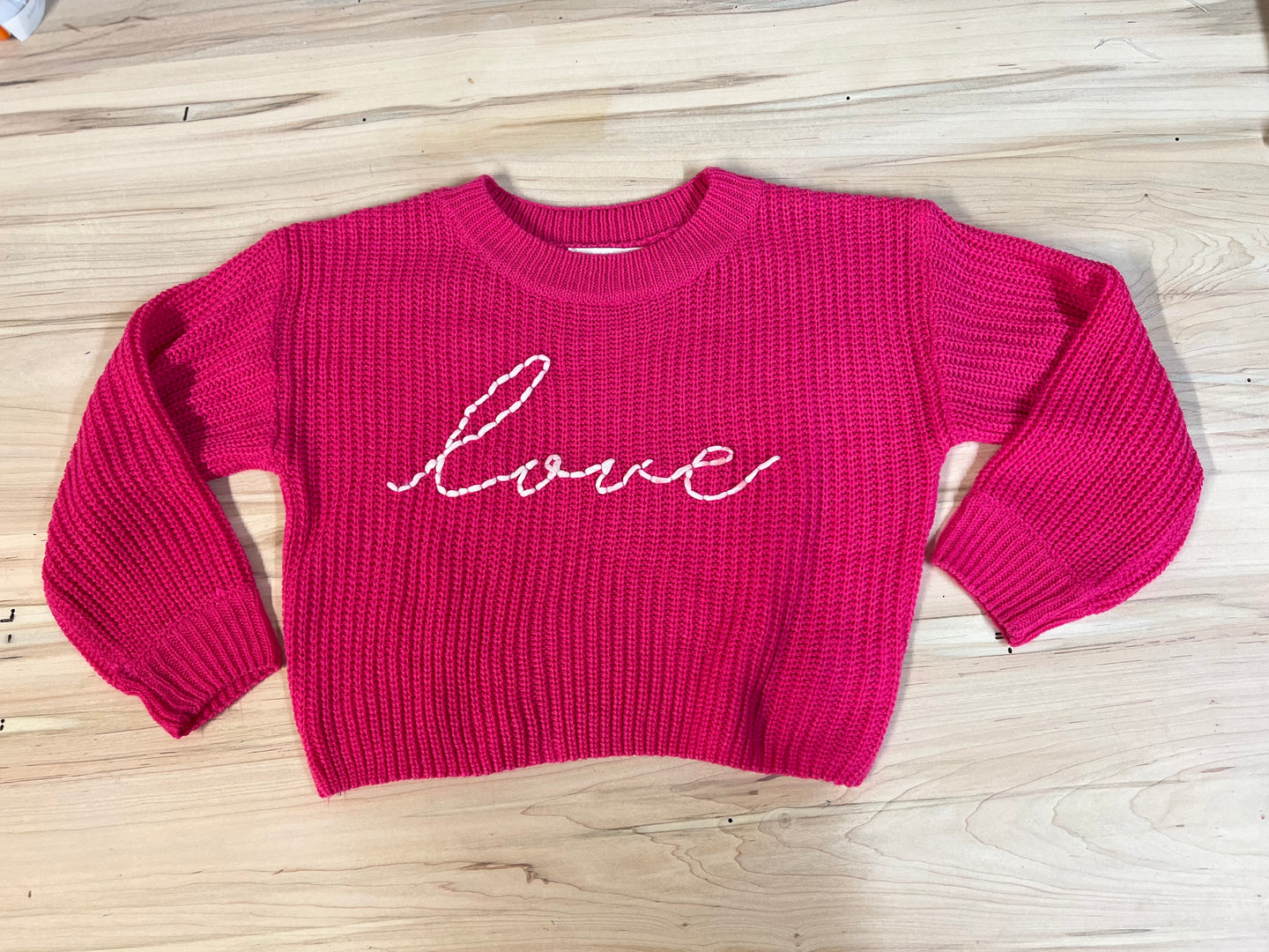 Little Girl Pink Hand-Embroidered Sweater, Add Custom Name