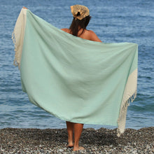 Load image into Gallery viewer, Embroidered Turkish Towel - Pink &amp; Mint Green - Word Warriors
