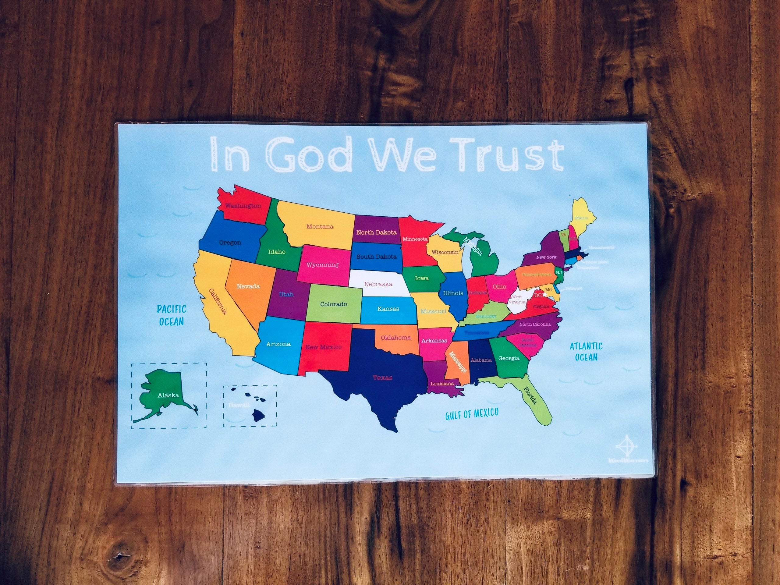 In God We Trust, Kids USA Map Placemat - Word Warriors