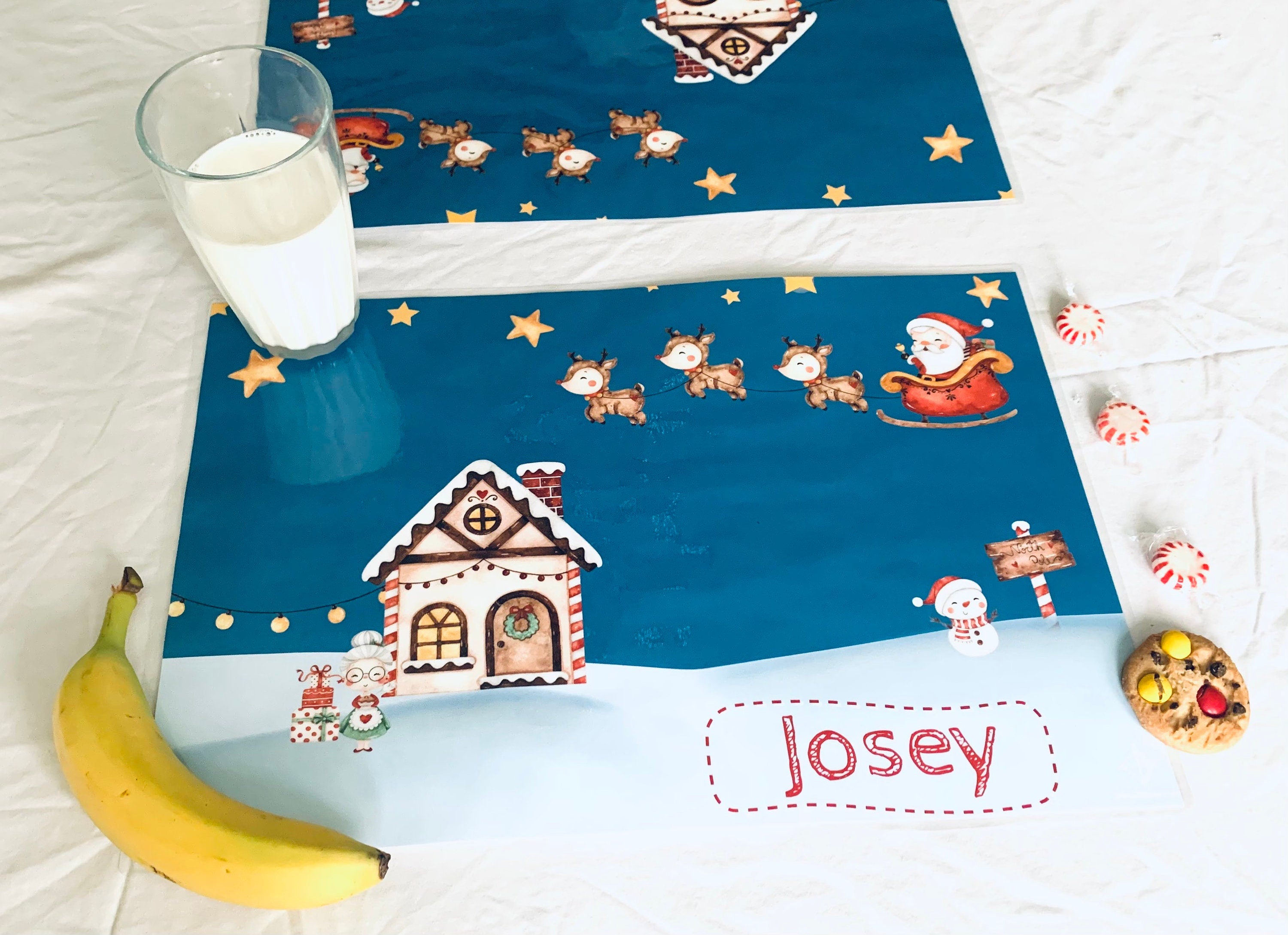 Santa Placemat, placemat for kids, Santa Reindeer Placemat, Christmas Placemat, Holiday Placemat, Personalized placemat, custom placemat
