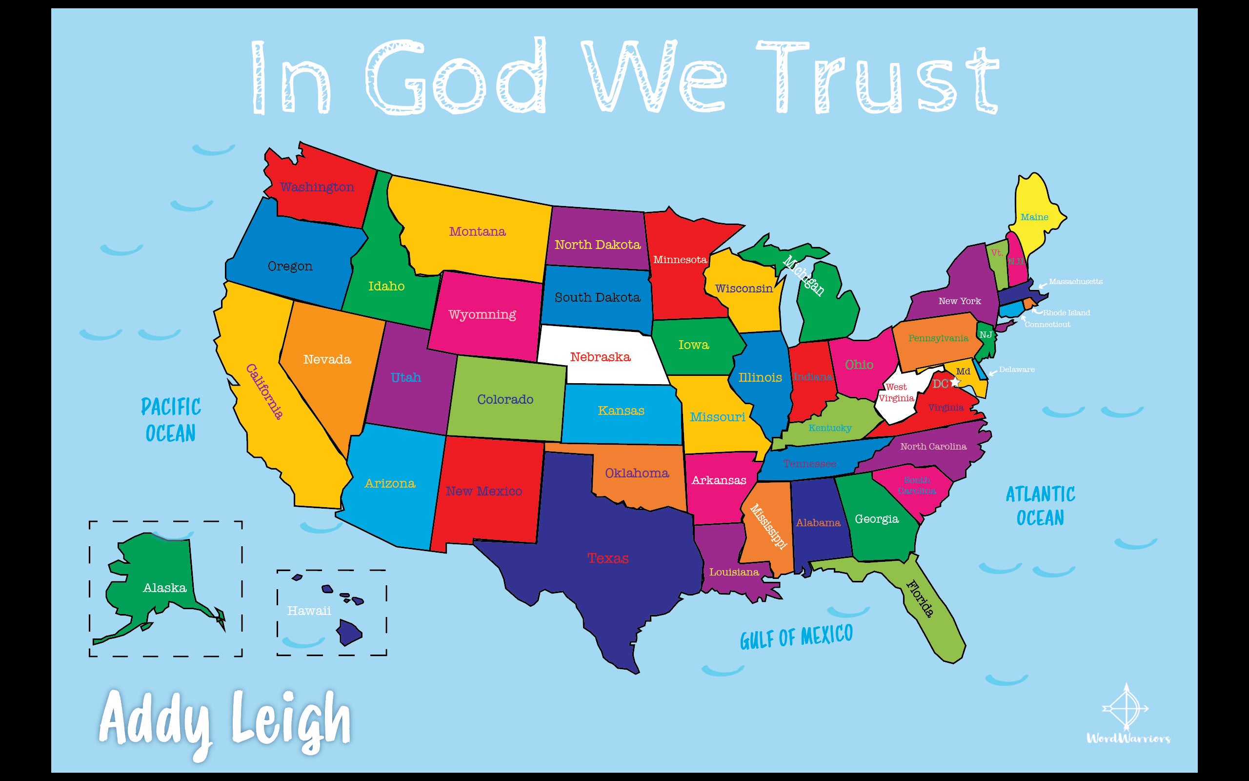 In God We Trust, Kids USA Map Placemat - Word Warriors