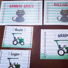 Load image into Gallery viewer, Kids Placemat, Educational Mat, Kids Personalized Placemat with Name, Learning ABCs, Kitten Cat Girls Placemat, Activity Placemat, Laminated
