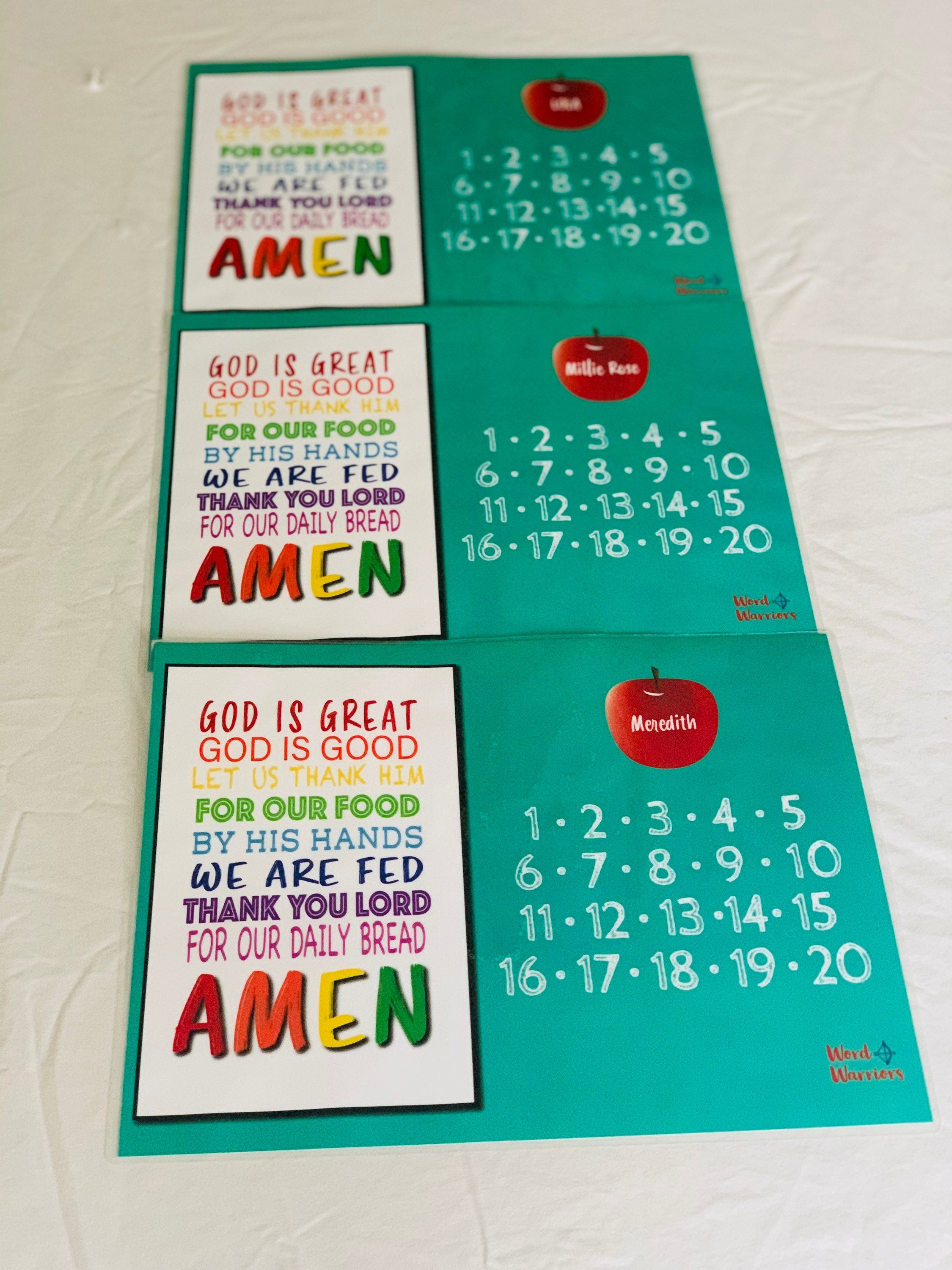 Personalized Placemat Single or Set of 6 Available,  Christian Activity Mat Sets for Kids, Child Prayer Placemat, Learning Placemat Set