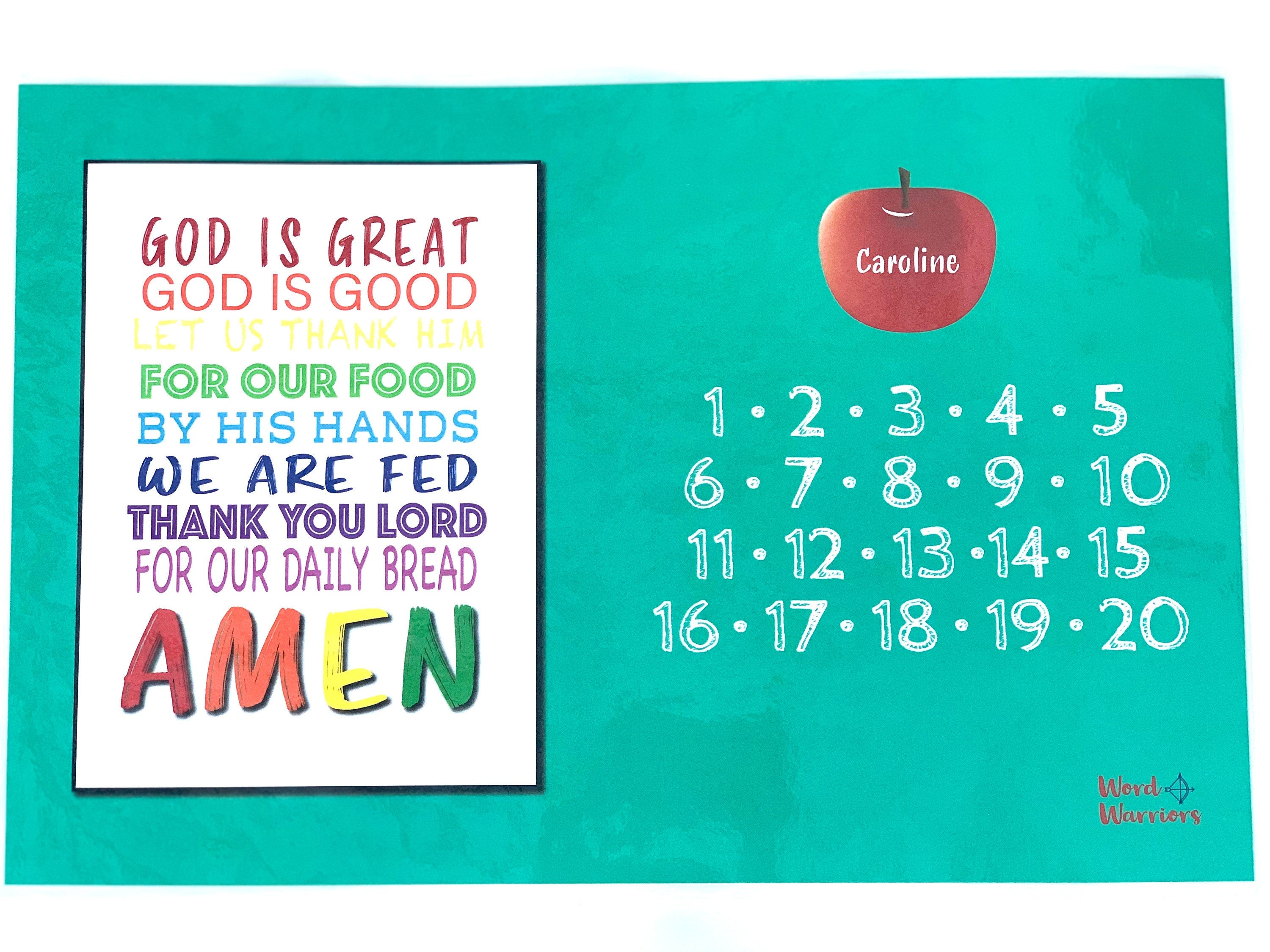 Personalized Placemat Single or Set of 6 Available,  Christian Activity Mat Sets for Kids, Child Prayer Placemat, Learning Placemat Set