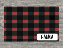 Load image into Gallery viewer, Plaid Christmas Placemat, Personalized Kids Placemat for kids, Red Holiday Placemat, Child Name Custom Placemat
