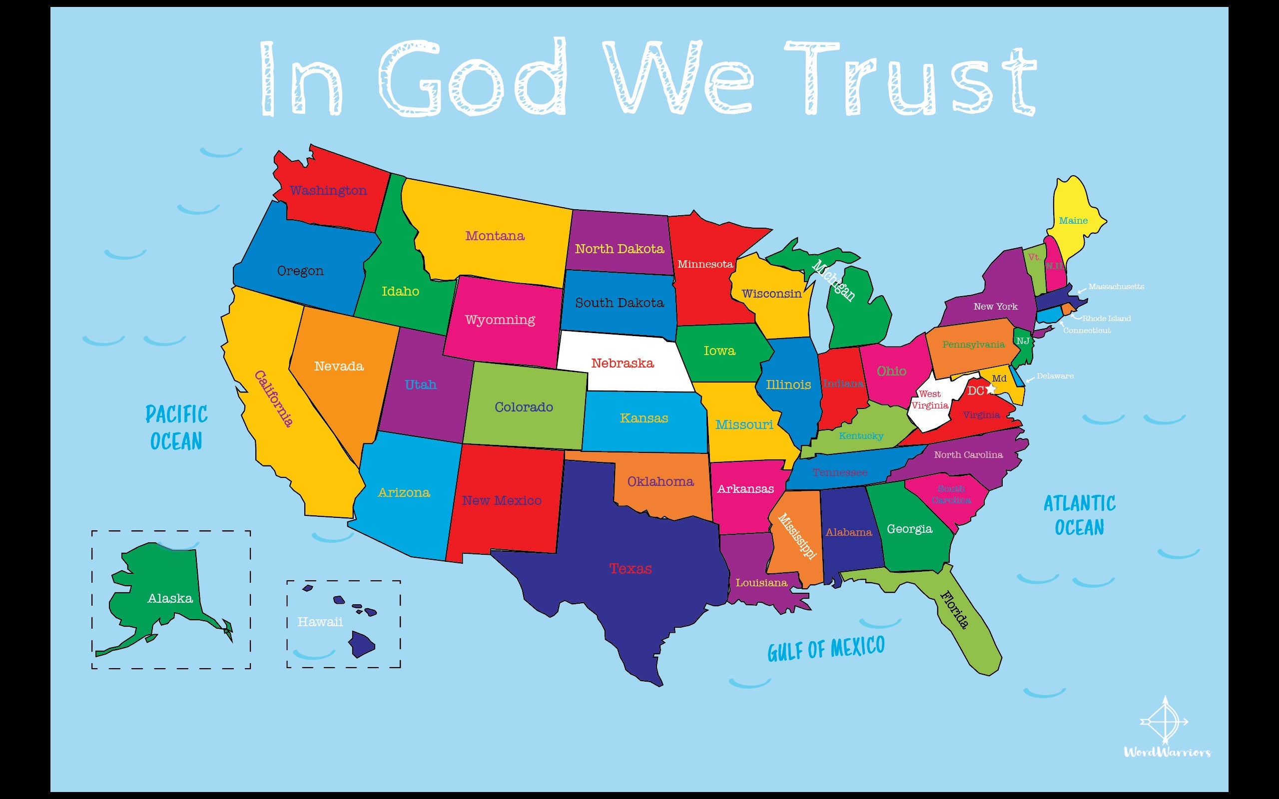 In God We Trust, Kids USA Map Placemat - Word Warriors