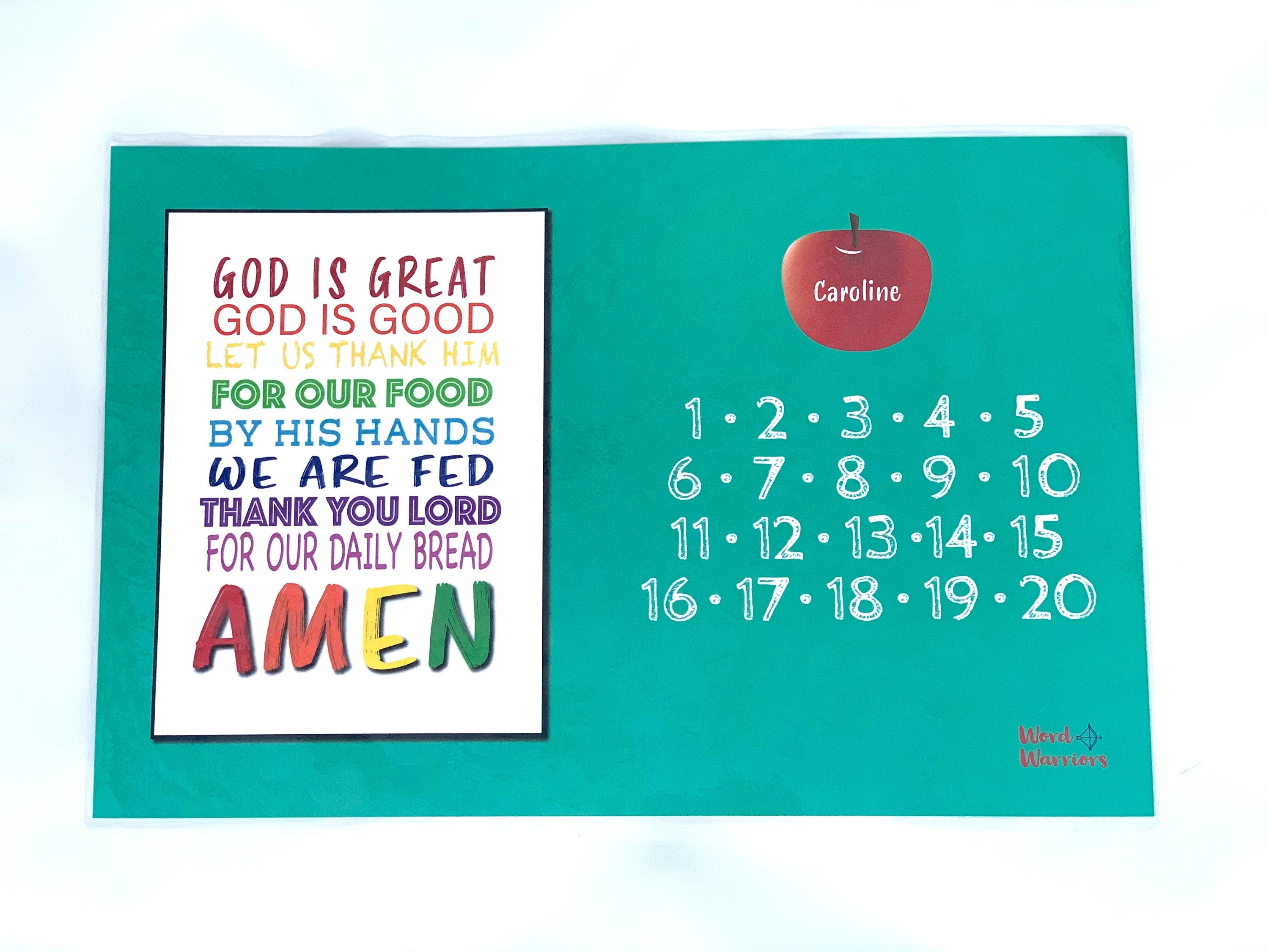 Personalized Placemat Single or Set of 6 Available,  Christian Activity Mat Sets for Kids, Child Prayer Placemat, Learning Placemat Set