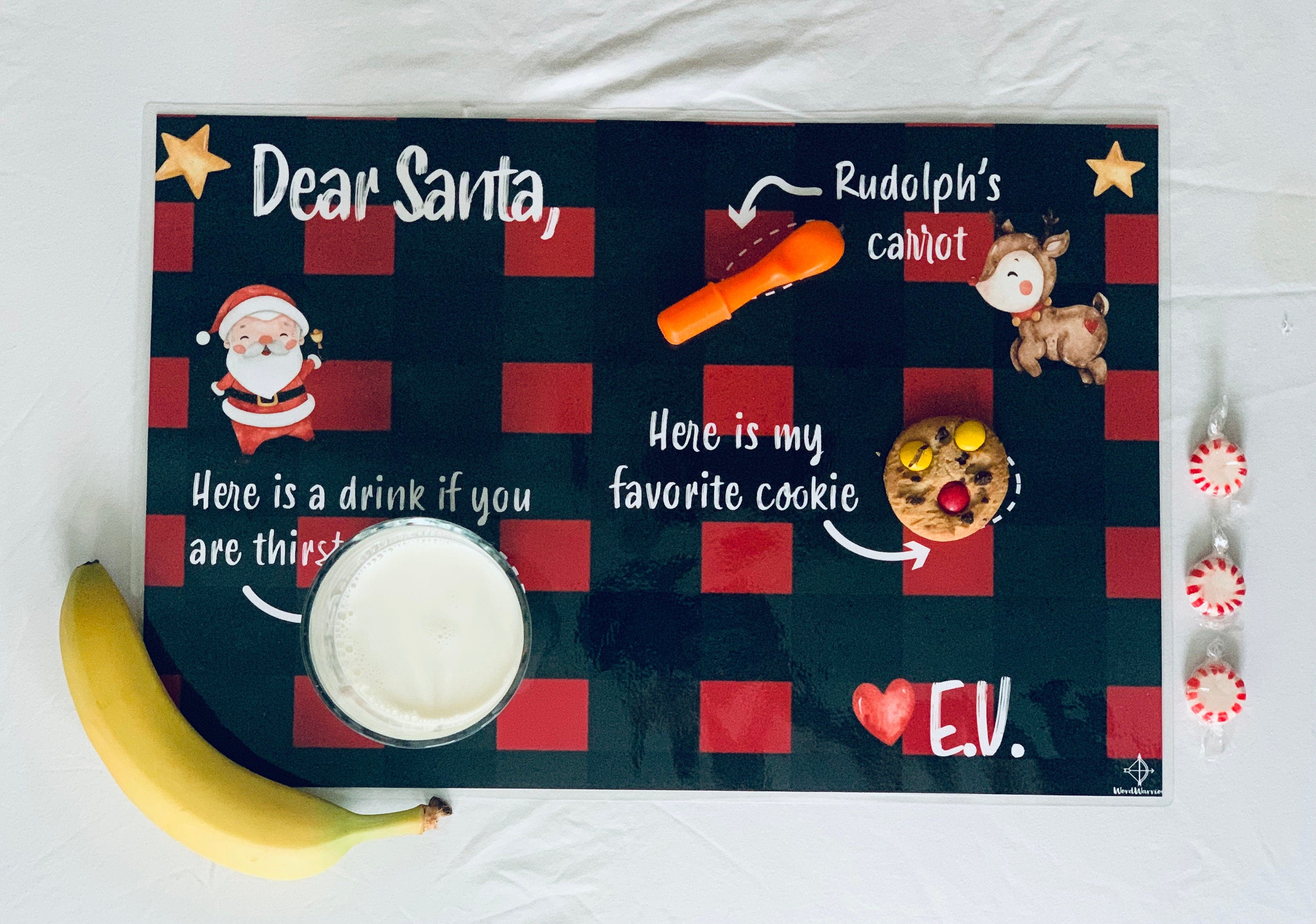 Plaid Christmas Placemat, Personalized Kids Placemat for kids, Red Holiday Placemat, Child Name Custom Placemat