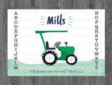 Load image into Gallery viewer, Gift for Toddler Boys, Tractor on Placemat For Boys, Gifts for Boys, Birthday Tractor, Scripture for Boys
