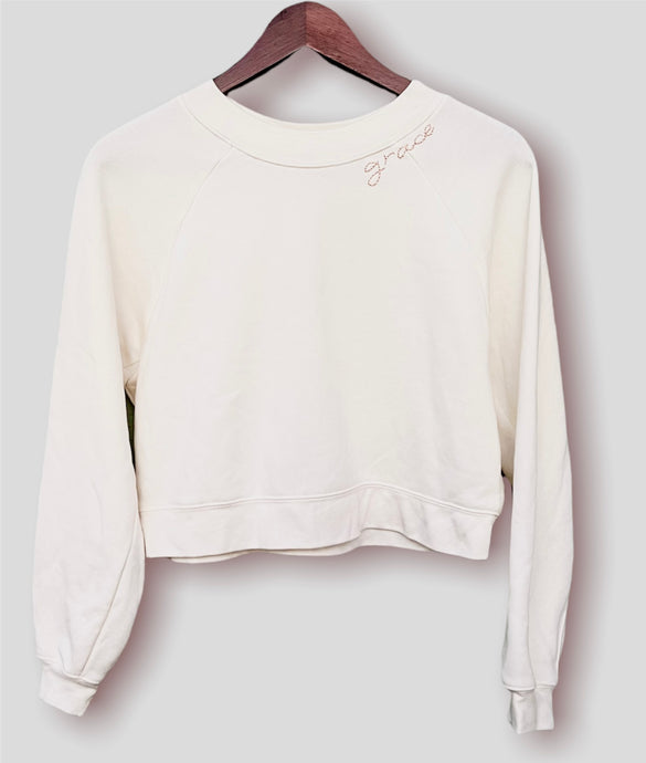 Grace Embroidered Sweatshirt (Vintage White) - Word Warriors