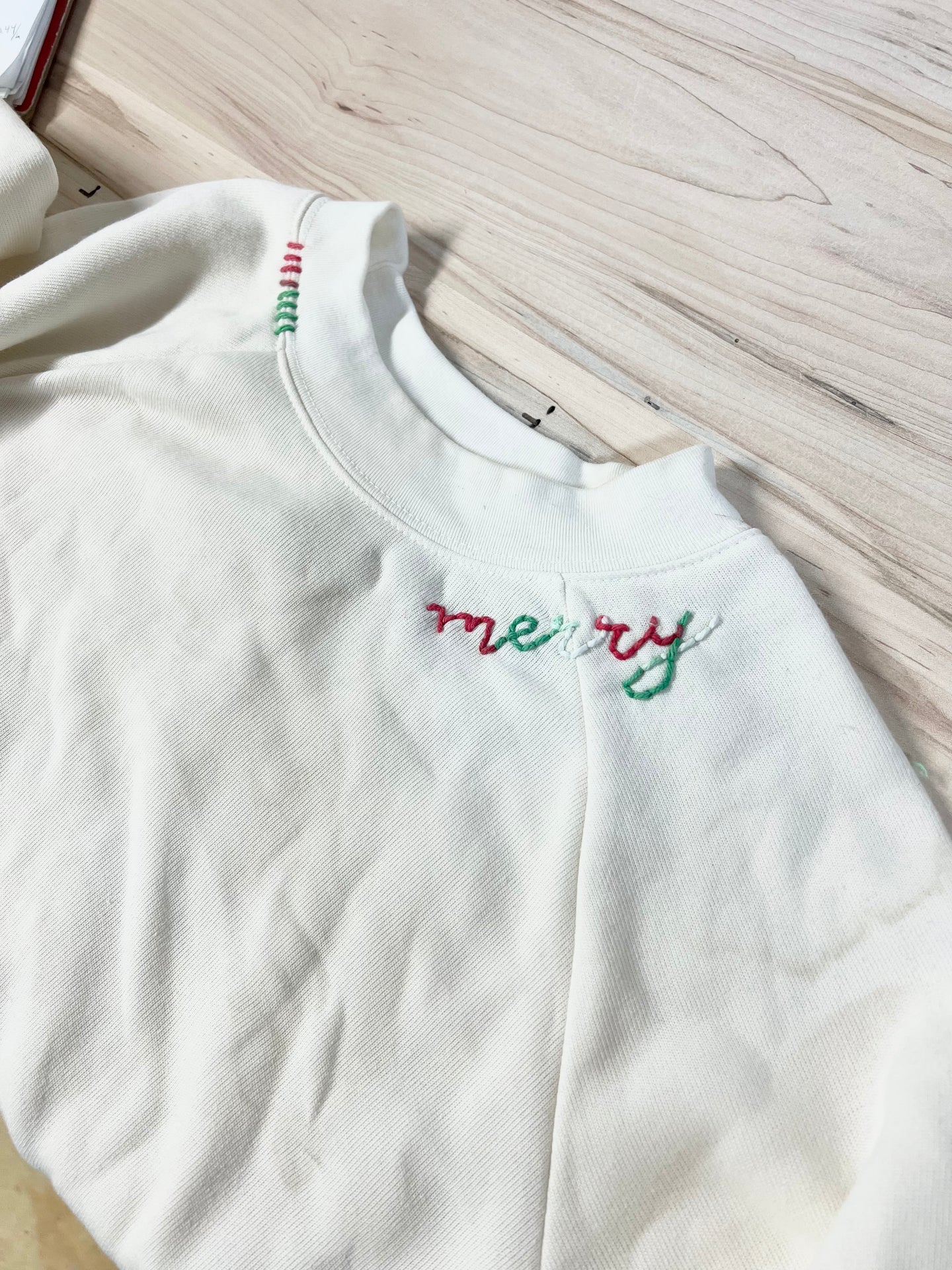 Merry Christmas Embroidered Sweatshirt (Vintage White)